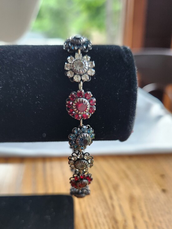 Liz Palacios Jewelry - Liz Palacios Vintage Swarovski Floral Crystal Bracelet-Red, Blue & Clear Stones